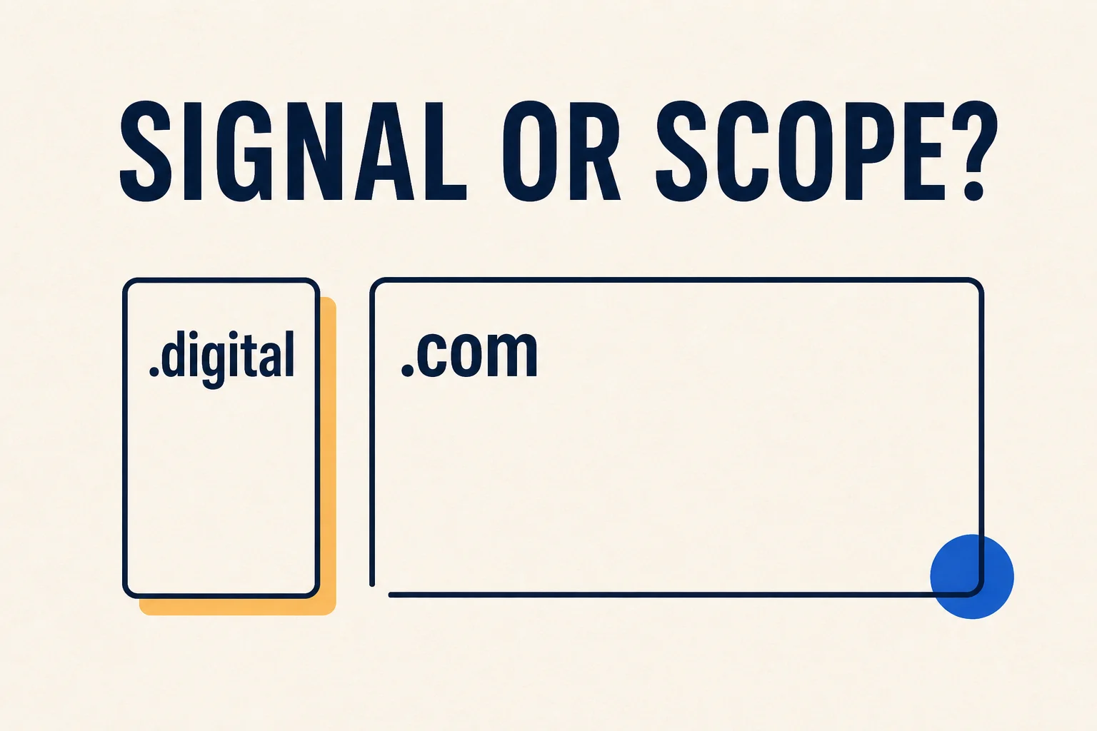 A compact digital category signal beside a wider company identity frame