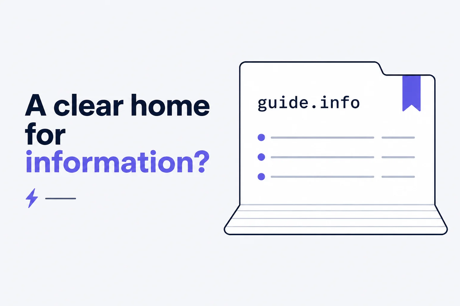 Open reference card labeled guide.info with a violet bookmark