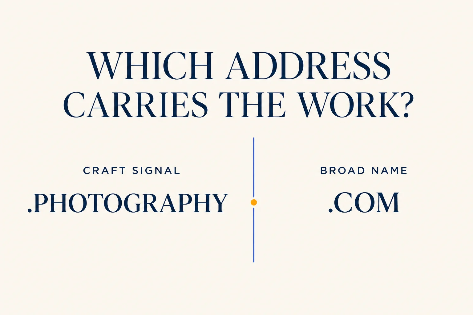 A minimalist comparison of .photography and .com for a photographer portfolio