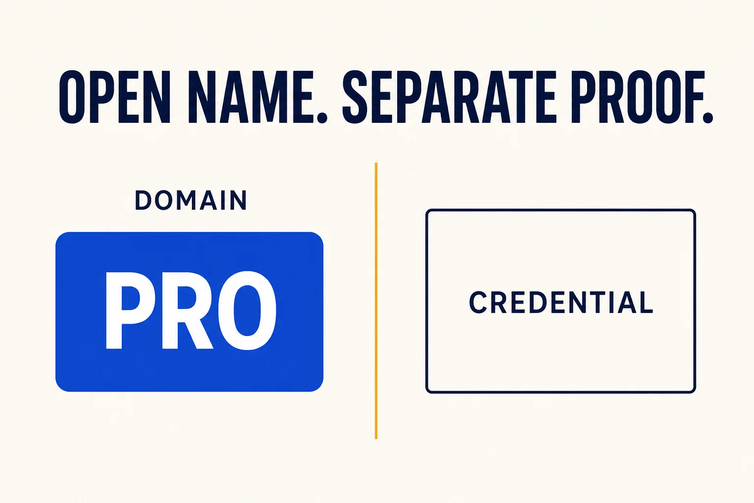 An open professional domain identity kept separate from credential proof